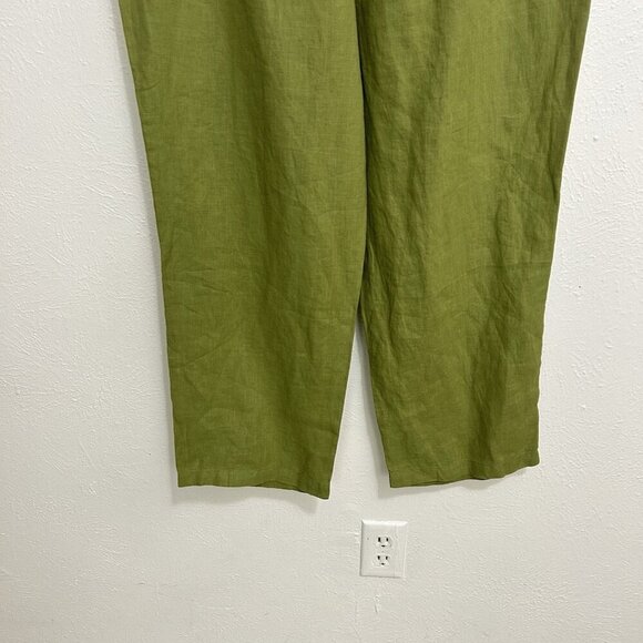 CC  California Lime Green Linen Cropped Pants Wide Leg Scrunched Waist Size L - Picture 7 of 12